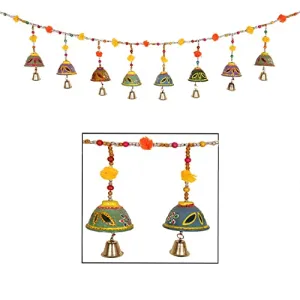 Urbane Home Rajasthani Traditional Door Hanging 8 Bells Bandarwal|Handcrafted Windchimes|Toran For Home Decoration (Multicolor)